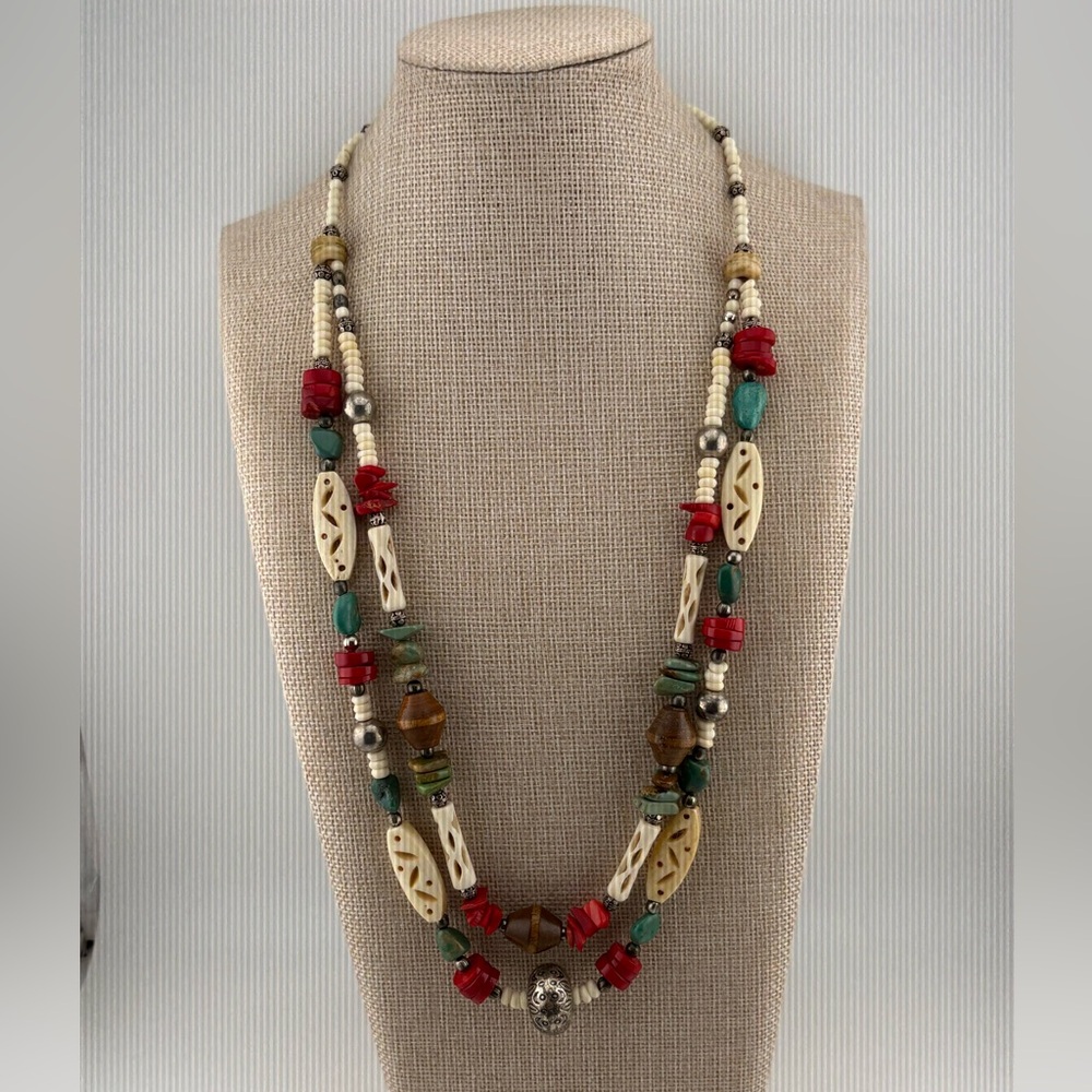 Southwestern Turquoise and Coral Necklace